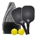 Pickleball-sarja 2 mailaa ja 2 palloa olkalaukussa 40 x 20 x 1,4 cm Grafiittikuitu Musta valkoisella kuviolla Lapsille ja aikuisille 1