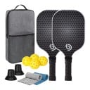 Pickleball set 2 paddles en 4 ballen met handdoeken en tas 40 x 20 x 1,4 cm Lichte grafiet paddles Zwart met wit patroon Voor binnen en buiten 1