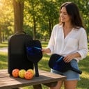 Pickleball set 2 rackets en 4 ballen met tas 40 x 20 x 1,4 cm Lichte grafieten rackets Zwart met ruimte-thema Voor binnen en buiten 4