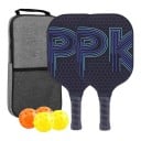 Pickleball Set 2 Schläger und 4 Bälle in grauer Tasche 40 x 20 x 1,4 cm Grafit-Karbon Dunkelblau mit Linien Für die Halle und im Freien 1