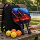 Pickleball ütő szett labdákkal és táskával 40 x 20 x 1,4 cm Grafit karbon szál Könnyű ütők Lávamintás Belső és külső játékra 2