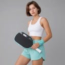 Pickleballpaddle van koolstofvezel 41,9 x 19,1 cm Kinetisch frame Krachtoverdracht en schokabsorptie Kern 16 mm Zwart met turquoise rand 2