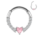 Piercing redondo prateado coração rosa e detalhes prateados 10 x 1,2 mm em aço inoxidável Joia elegante para uso diário 1