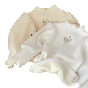 Pige vinter varm strikket sweater Tyk top med pufærmer og blomsterbroderi Elegant børnet-shirt til efterår og vinter Forskellige farver 3 Pige vinter varm strikket sweater Tyk top med pufærmer og blomsterbroderi Elegant børnet-shirt til efterår og vinter Forskellige farver 3