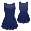 Pigeballetkjole uden ærmer med sten og nederdel, net-dekolleté, nylon polyester elastan, danse-trikot til ballet og gymnastik 5