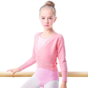 Pigeballettrøje med omslag foran og V-udskæring, strikket dansebluse i bomuld til opvarmning og ballettimer 8