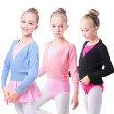 Pigeballettrøje med omslag foran og V-udskæring, strikket dansebluse i bomuld til opvarmning og ballettimer 9