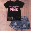 Piger T-shirt og denimshorts L1399 1