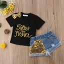 Piger T-shirt og denimshorts L1406 1