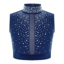 Pigernes danse crop top med høj krave dekoreret med sten, polyester, til ballet, gymnastik, moderne dans og sceneshows 5