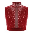 Pigernes danse crop top med høj krave dekoreret med sten, polyester, til ballet, gymnastik, moderne dans og sceneshows 1