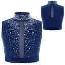Pigernes danse crop top med høj krave dekoreret med sten, polyester, til ballet, gymnastik, moderne dans og sceneshows 7