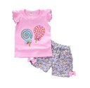 Pigersæt - T-shirt med slikkepinde og shorts med blomster J2493 21