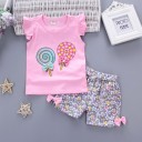 Pigersæt - T-shirt med slikkepinde og shorts med blomster J2493 2
