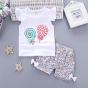 Pigersæt - T-shirt med slikkepinde og shorts med blomster J2493 11