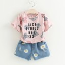 Pigersæt - T-shirt og shorts med blomster J1272 1