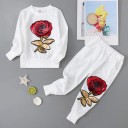 Pigesweatshirt og bukser med roser L1101 2