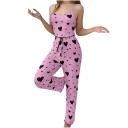 Pigiama da donna con canotta e pantaloni lunghi Completino monocolore con motivo a cuori in poliestere e spandex Modello estivo elastico e confortevole 8