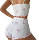 Pigiama da donna con motivo ciliegie Top con scollatura rotonda e pantaloni corti in poliestere e spandex Completo estivo comodo in vari 12
