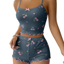 Pigiama da donna con motivo ciliegie Top con scollatura rotonda e pantaloni corti in poliestere e spandex Completo estivo comodo in vari 14
