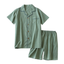 Pigiama da uomo a camicia con maniche corte e pantaloni corti a motivo scozzese in cotone per uso domestico e sonno 4