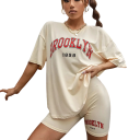 Pigiama estivo da donna con maniche corte e pantaloni corti Completo monocolore con scritta Brooklyn in poliestere e spandex in vari colori 7