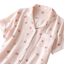 Pijama de algodón para mujer con mangas cortas y cuello Conjunto de un solo color con motivo de durazno Camisa de botones y pantalones cortos 5
