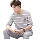 Pijama de hombre completo con camiseta de manga larga y pantalones Diseño a rayas Conjunto de dos piezas cómodo Poliéster spandex 2