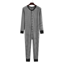 Pijama de hombre de una pieza con botones de manga larga y pantalones de poliéster cómodo para dormir y descansar en casa 2