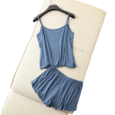 Pijama de mujer de modal y spandex Conjunto de verano de un solo color con top y pantalones cortos Escote en O Material suave y transpirable para dormir 1