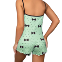 Pijama de satén para senhora com laços T-shirt de uma cor e calções em poliéster Conjunto leve de verão para um sono confortável 5