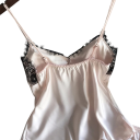 Pijama de satén para senhora Conjunto elegante de uma só cor com renda Top com decote em V e calções Material leve e brilhante Várias cores 4