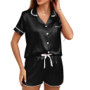 Pijama de terciopelo para mujer con cuello y botones de manga corta y pantalones cortos Conjunto elegante de color sólido de poliéster y elastano Modelo cómodo de verano 1