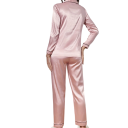 Pijama de veludo para senhora com colarinho e bolso Conjunto liso com mangas longas e calças em poliéster e spandex em várias cores 12