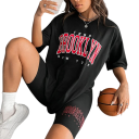 Pijama de verão feminino com mangas curtas e calções Conjunto de uma só cor com a inscrição Brooklyn em poliéster e spandex em várias cores 2