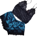 Pijama feminino com renda e decote em V Conjunto sólido em poliéster Top com alças e calções Modelo elegante de verão para um sono confortável 2