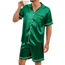 Pijama masculino de mangas curtas e calções com fecho de botões poliéster elastano para uso doméstico e sono confortável 4