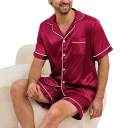 Pijama masculino de mangas curtas e calções com fecho de botões poliéster elastano para uso doméstico e sono confortável 5