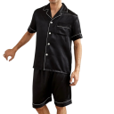 Pijama masculino de mangas curtas e calções com fecho de botões poliéster elastano para uso doméstico e sono confortável 7