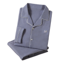 Pijama masculino longo com botões e colarinho em algodão confortável corte solto para uso doméstico dormir conjunto calças e camisa 4