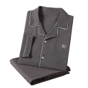 Pijama masculino longo com botões e colarinho em algodão confortável corte solto para uso doméstico dormir conjunto calças e camisa 2