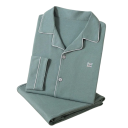 Pijama masculino longo com botões e colarinho em algodão confortável corte solto para uso doméstico dormir conjunto calças e camisa 1