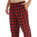 Pijama para hombres con camiseta de manga larga y pantalones con cuello y cierre de botones de algodón y poliéster a cuadros 6