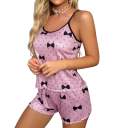 Pijamale de satin pentru femei cu fundițe Top simplu și pantaloni scurți din poliester Set ușor de vară pentru un somn confortabil 2