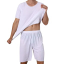 Pijamale pentru bărbați cu tricou elastic și șorturi din material elastic poliester elastan pentru purtare acasă și somn confortabil 4