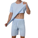 Pijamale pentru bărbați cu tricou elastic și șorturi din material elastic poliester elastan pentru purtare acasă și somn confortabil 2