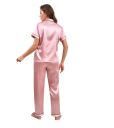Pijamale pentru femei cu cămașă cu nasturi și pantaloni Set uniform de o culoare cu buzunar pe piept din poliester și elastan 8