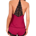 Pijamale pentru femei cu dantelă la margine și spate din dantelă Top cu decolteu în V și pantaloni scurți Set uniform din poliester și spandex Culori variate 11