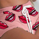 Pijamale pentru femei cu mânecă scurtă și pantaloni scurți Top crop uniform cu motiv de buze Decolteu în O Set lejer din poliester pentru dormit 3