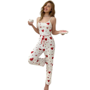 Pijamale pentru femei cu top și pantaloni lungi Set uniform cu model de inimioare din poliester și spandex Model elastic și confortabil pentru vară 3